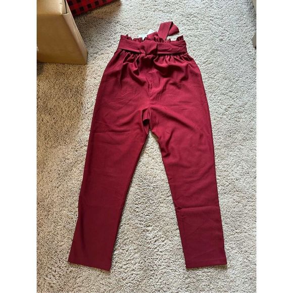 Grace Karin NWT High Waisted Paper-bag Trousers Cabernet - Picture 6 of 8